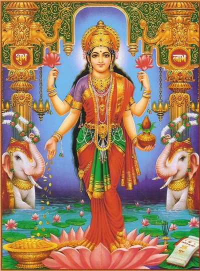 Goddess Lakshmi standing on lotus flower
