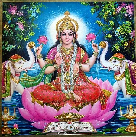Goddess Lakshmi sitting on lotus flower